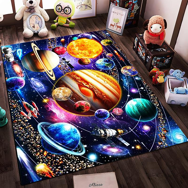 "Outer Space Solar System Planets Print Carpet for Living Room Decor" Suitable for Use As an Anti-slip for Living Room Bedroom Sofas