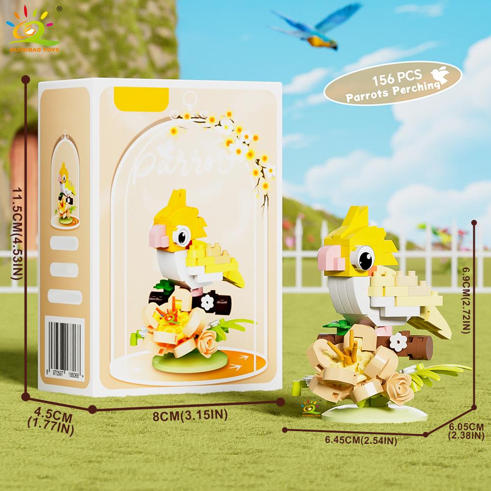 Non-Toxic Moc Parrot Bird Flower With Display Box Micro Building Block Mini Diamond Model Brick Toy For Children Desk Decor.