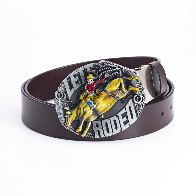 

Ремень из сплава, ремень из вестерн-денима для корриды, ремень с гладкой пряжкой в стиле родео 130cm