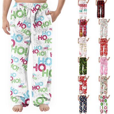 Men's Flannel Pocket Casual Pants, Printed Pocket Casual Pants, Home Sleeping Pants