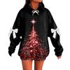 Ladies' Christmas Printed Bow Long Sleeved Loose Fitting Headband With Rope Hooded Sweatshirt Top