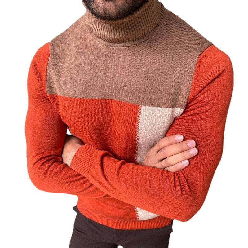 2022 Men's Autumn High Neck Color Block Knit Sweater BK0001