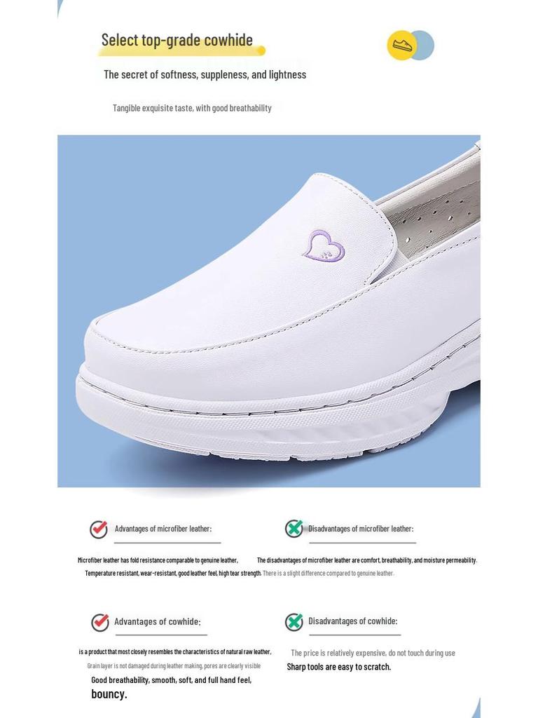 Women's Genuine Leather Breathable Nurse Shoes with Soft Air Cushion Sole