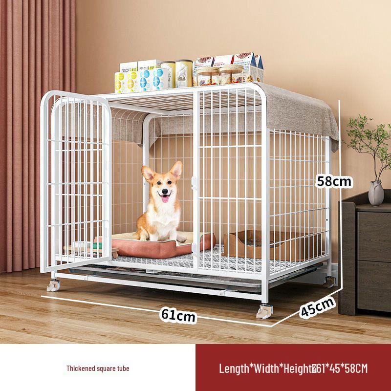 Small Dog Cage with Toilet for Corgi, Shiba Inu, Bichon Frise, French Bulldog, Teddy