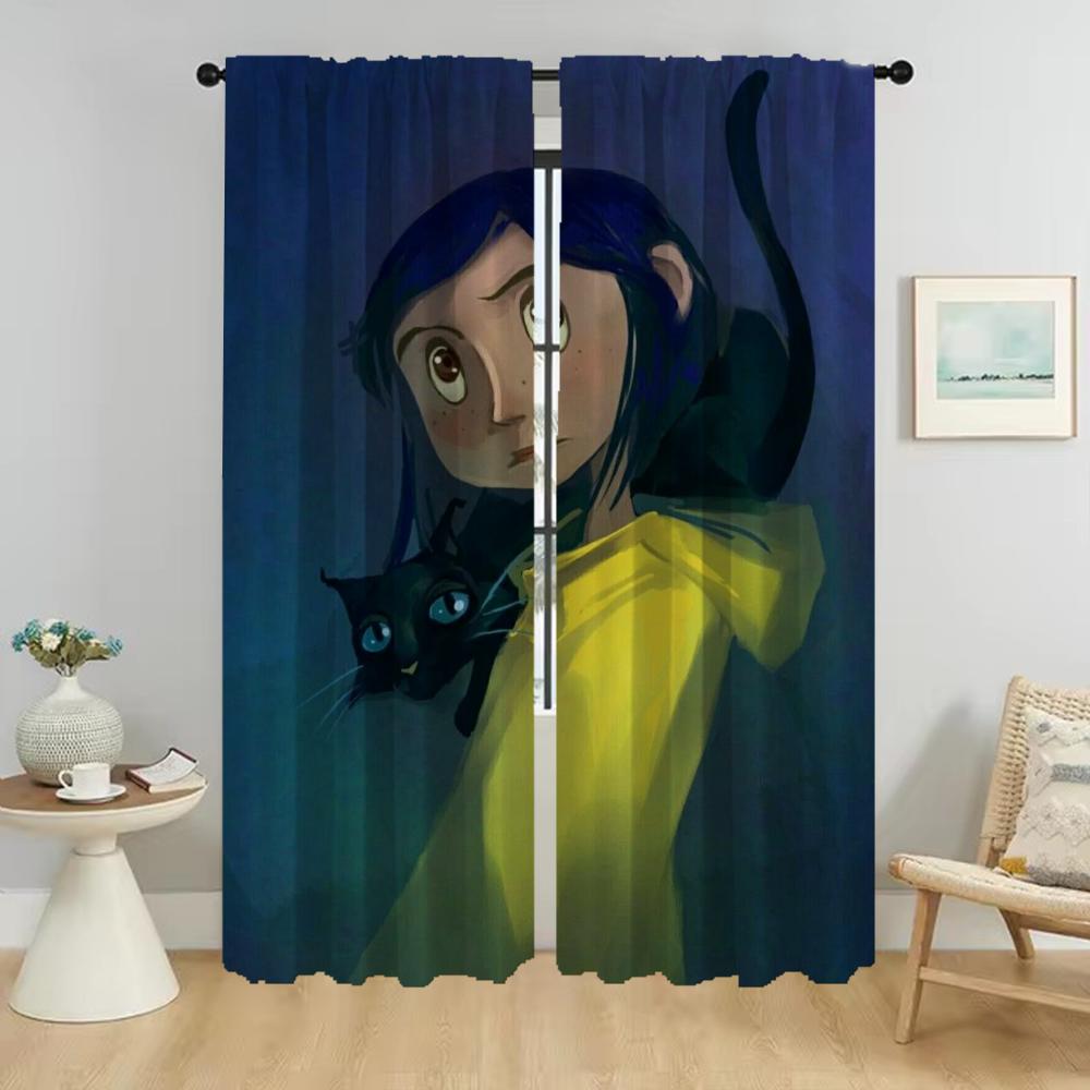 Vorhänge Kinderzimmer Coralines Zuhause Innenvorhänge für Wohnzimmer Halloween Dekoration Verdunklungsvorhang Jalousien Raumteiler