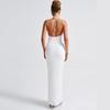 Women Summer Casua Halter Backless High Splice Solid Color Party Dress