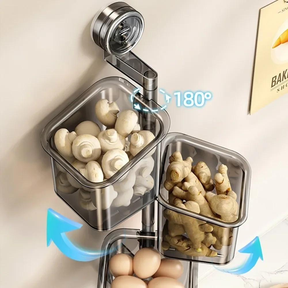 Creative 2-Layers/3-Layers Storage Box Suction Cup Wall-Mounted Hanging Basket Rotatable Multifunctional Storage Basket Kitchen