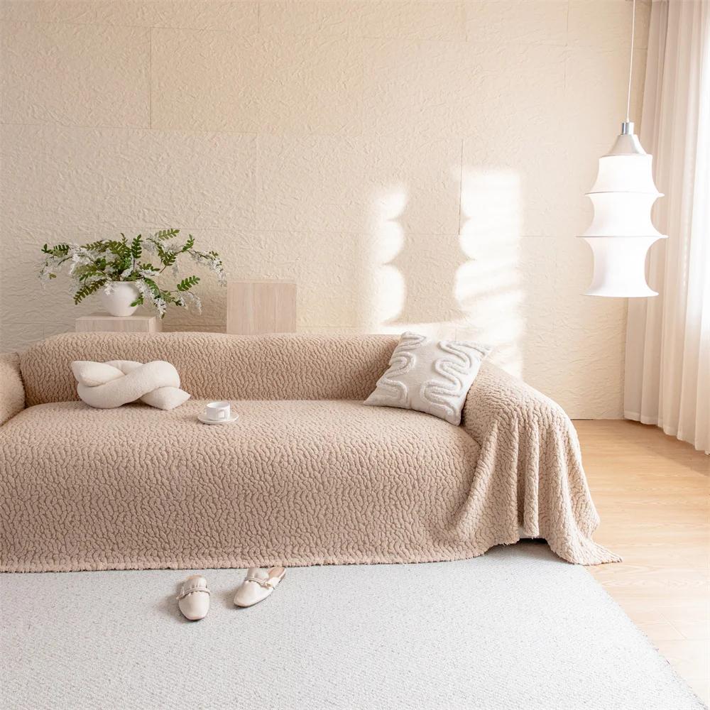 Herbst und Winter Neu Cremefarbener Wind Sofaabdeckungstuch Handtuch Chenille Rutschfest Wasserdicht Sofakissen Anti-Katzenkratzer Ein Sofahandtuch