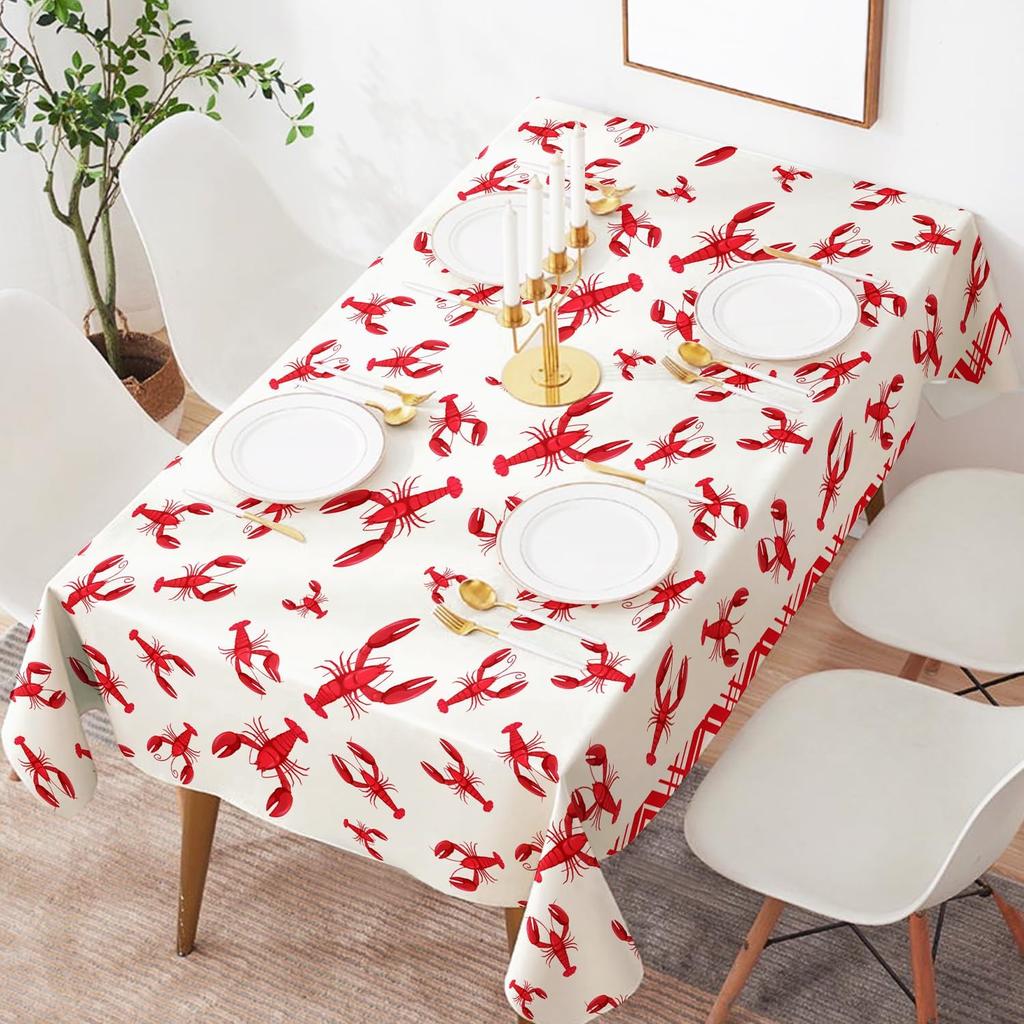 4Pcs Crawfish Tablecloth Birthday Party White and Red Crawfish Table Covers 51 x 86 Rectangle Lobster Table Cloth for Birthday Party Baby Shower