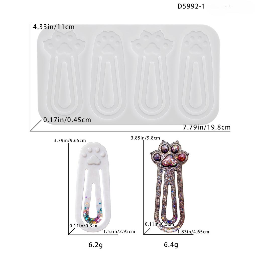DIY Katzenpfoten-Clip Lesezeichen Harzform Niedliches Katzenpfoten-Lesezeichen Gips Silikonform Feiertagsgeschenk Kreatives Geschenk