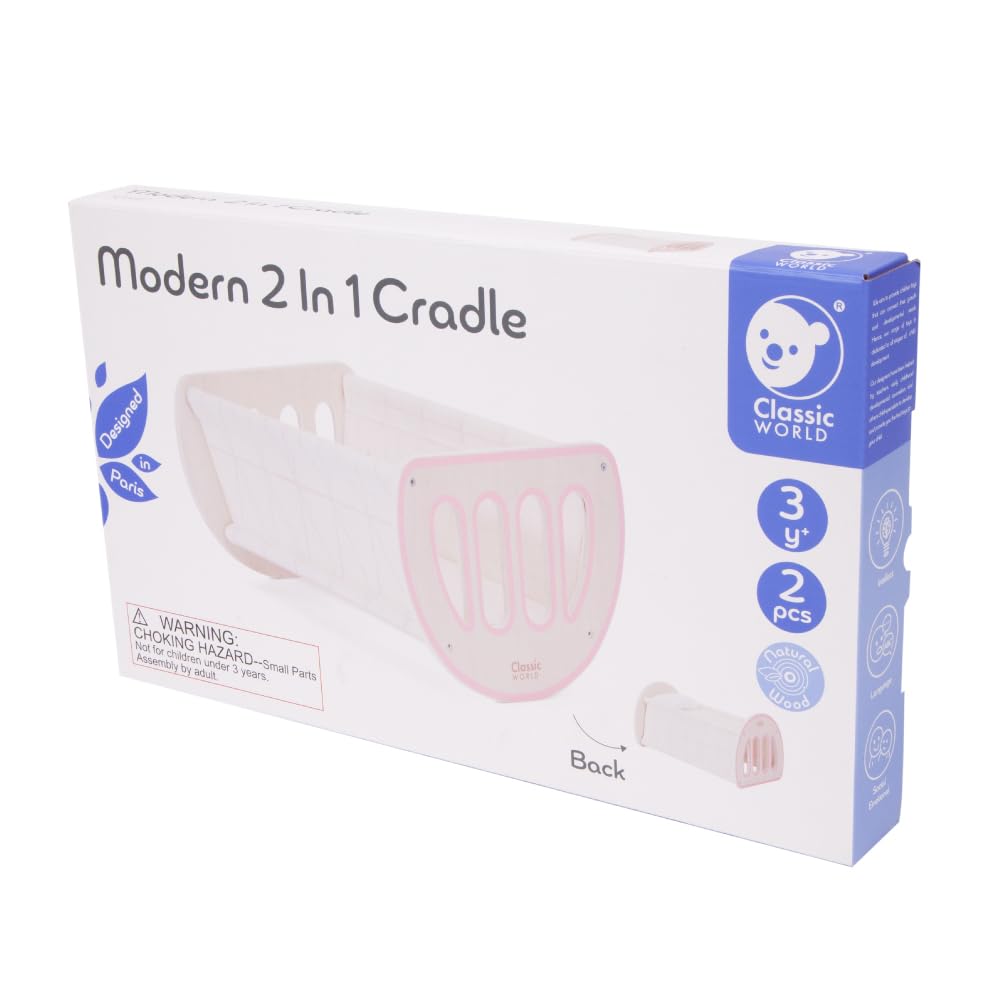 Classic World Doll Bed and Cradle for Plush Wooden Modern Cradle for Pretend Play and Perfect for Girls and Boys Ages and A Great Gift for School