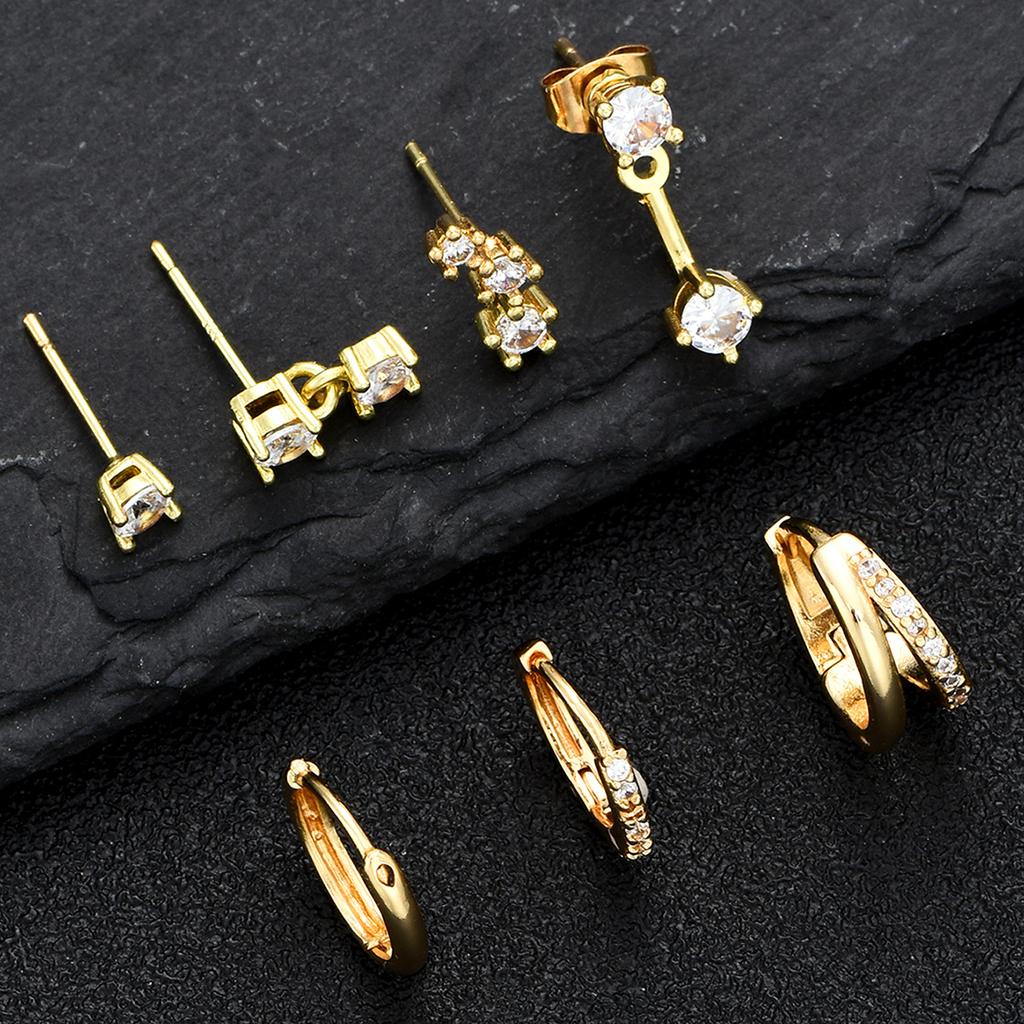 17KM 7PCS Stainless Steel Gold Color Circle Hoop Earrings Set for Women Simple Zircon Flower Stud Earring Cartilage Jewelry