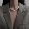 South Korea's Dongdaemun Personality Design Pearl Stitching Necklace Temperament Fashion Necklace Net Red Simple Retro Clavicle