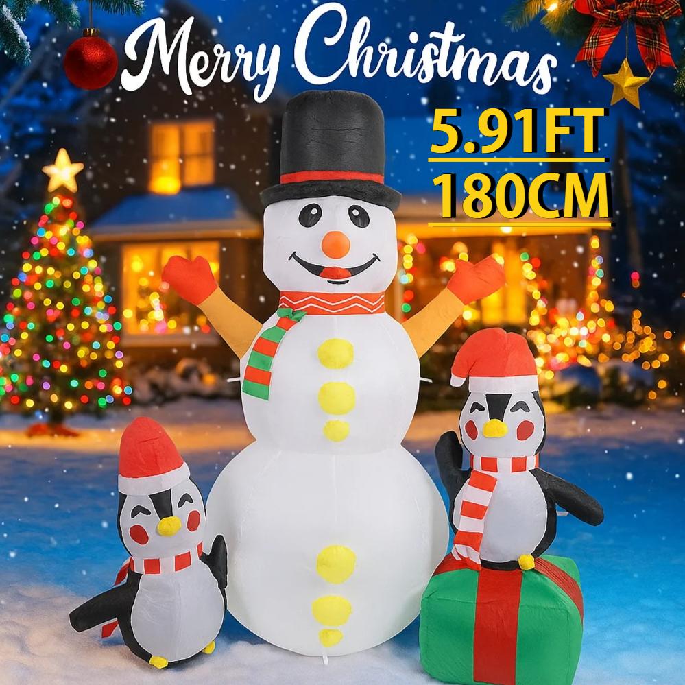 5.91FT Yard Party Decoration Inflatable Snowman Penguins Toy LED Light Xmas Home Supplies Xmas Ornament Christmas Holiday Gift