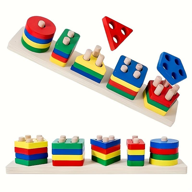 Toy Made of Wooden Stacking Blocks,Game for Sorting Shapes with Color And Shape Matching,Enhance Fine Motor Skills, Safe For, an Educational Puzzle