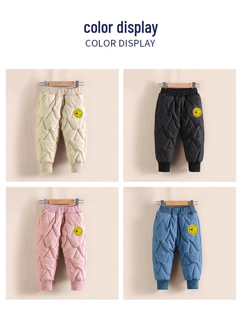 Children's Windproof Quilted Cotton Pants with Velvet Lining for Boys and Girls - Warm Winter Casual Wear