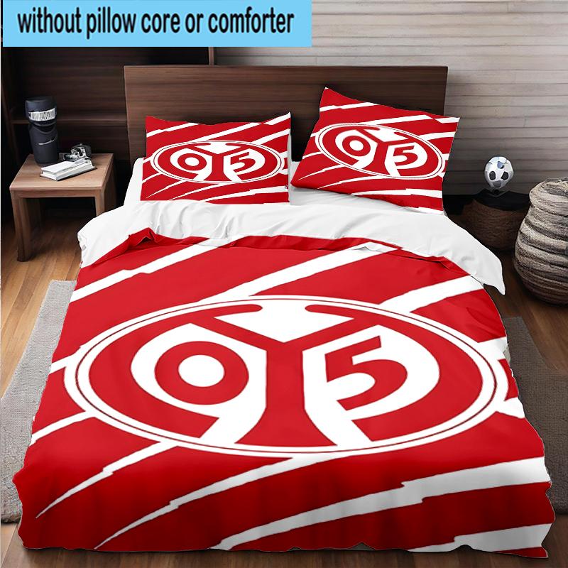 3PCS Red White Mainz Pattern Bedding Set,Including 1pc Duvet Cover And 2pcs Pillowcases Perfect for Bedroom, Dormitory, Fan Christmas Gift