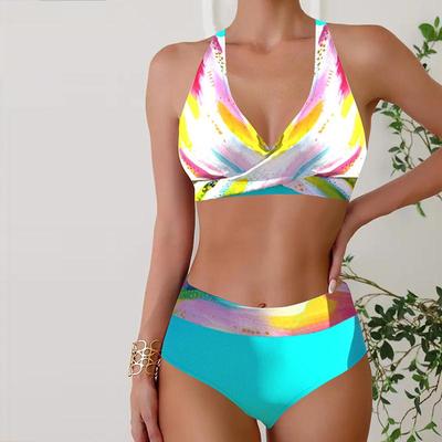 Damski kostium kąpielowy z ramiączkami na ramiączkach, bikini z nadrukiem w skośne linie, tankini