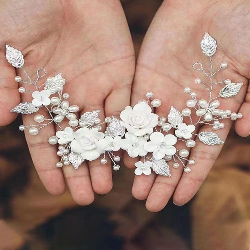 

Rhinestone Bride Wedding Hair Vine Flower Pearl Wedding Hair Accessories Jewelry Bridal Jewelry срібний