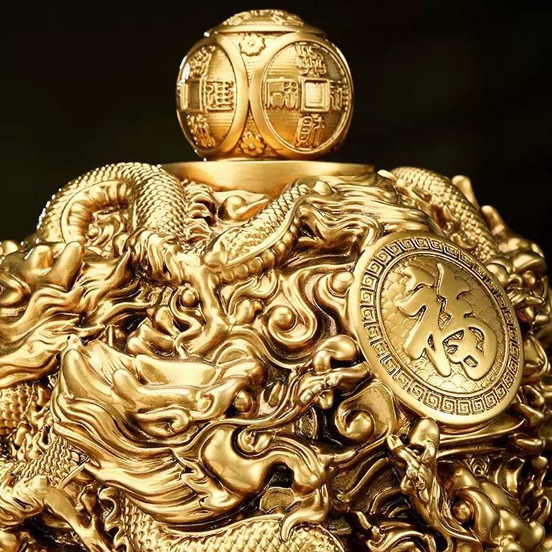 Nine Turn Heaven and Earth Tripod Decoration Sitting Room Office the Year of the Loong Mascot Decoration Store Gift