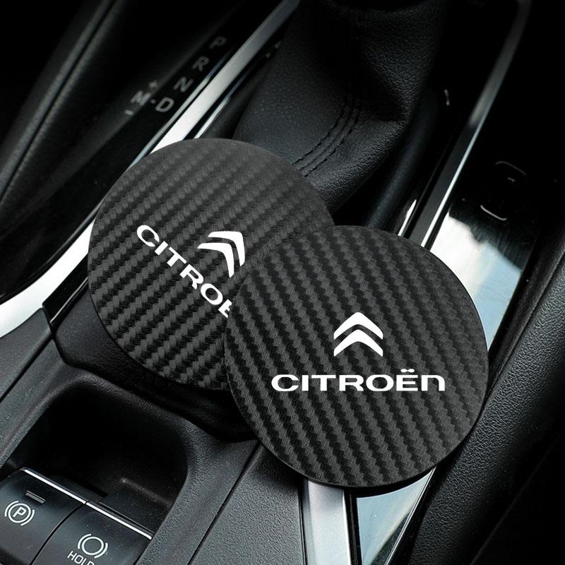 2Pcs Car Logo Carbon Fiber Patterned Water Cup Pad For Citroen C1 DS3 C2 C3 Vts C4 Saxo C4L C5 C6 C8 Xsara C3-XR Picasso Cactus