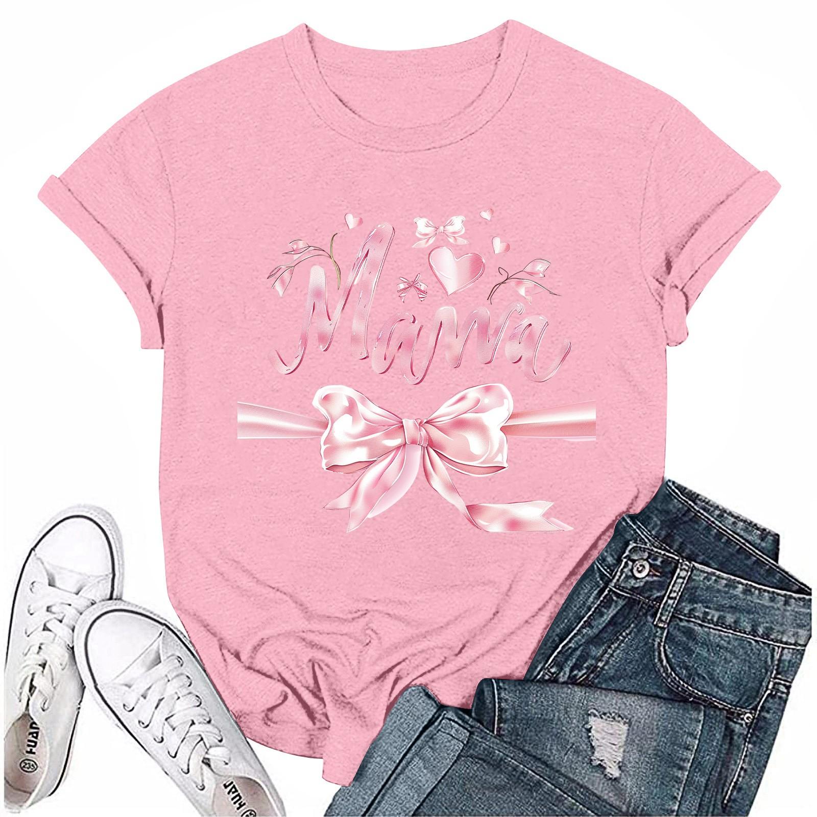 

Женский топ с круглым вырезом, повседневный принт, футболка с короткими рукавами XL розовый