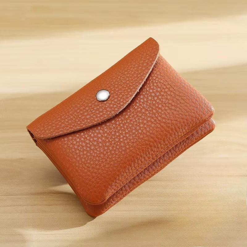 PU Leather Wallet Storage with Snap Button Minimalist Card Coin Check Receipt ID Tips Holder Organization PU Purse for Unisex