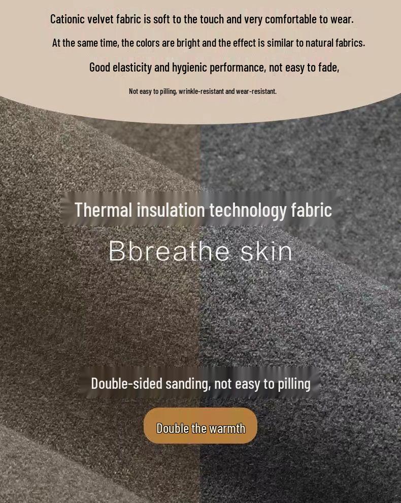 Pantaloni bărbați cu talie medie, din catifea dublă față-verso, călduroși - Pantaloni termoizolanți de bază pentru toamnă-iarnă