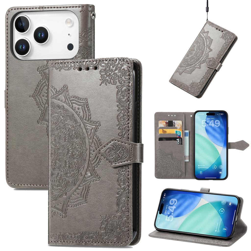 For iPhone 17 Pro Case Wallet Mandala Flower Leather Phone Cover Stand View