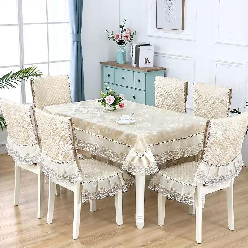 Couverture de chaise à ourlet en dentelle, Style européen, tissu de Table à manger, coussin, nappe imprimée plate, tissu de couverture de tabouret d'art