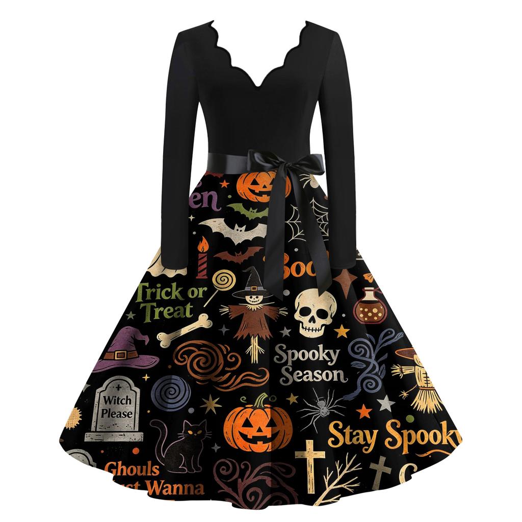 Women's Printed Maxi Dress for Halloween Theme Party, Costume Events and Night Out