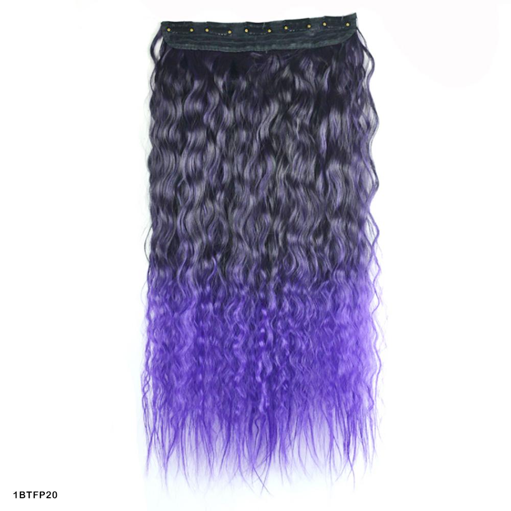 Kinky Curly Hair Clip In Hair Extension One Piece With 5Clips Colorful Ombre Color Cosplay Hairpieces