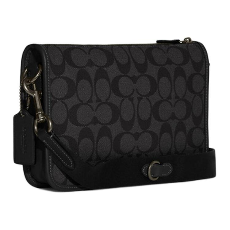 COACH Heritage Canvas With Leather Crossbody Bags Medium Men's Black & Gray C8141-QBMI5