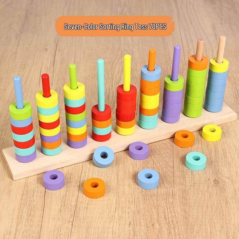 Certified Safe Children's Wooden Rainbow Ring Toss & Logic Training Toy