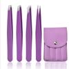 4-piece Stainless Steel Eyebrow Tweezers Purple Set Makeup Tools for Eyelash Extension, Eyebrow Shaping, Hair Removal