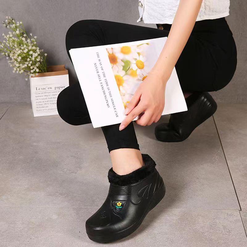 Womens Rain Boots Winter Waterproof Shoes Ankle Snow Boots Female Platform Thick-soled Plush Anti Slip Waterproof