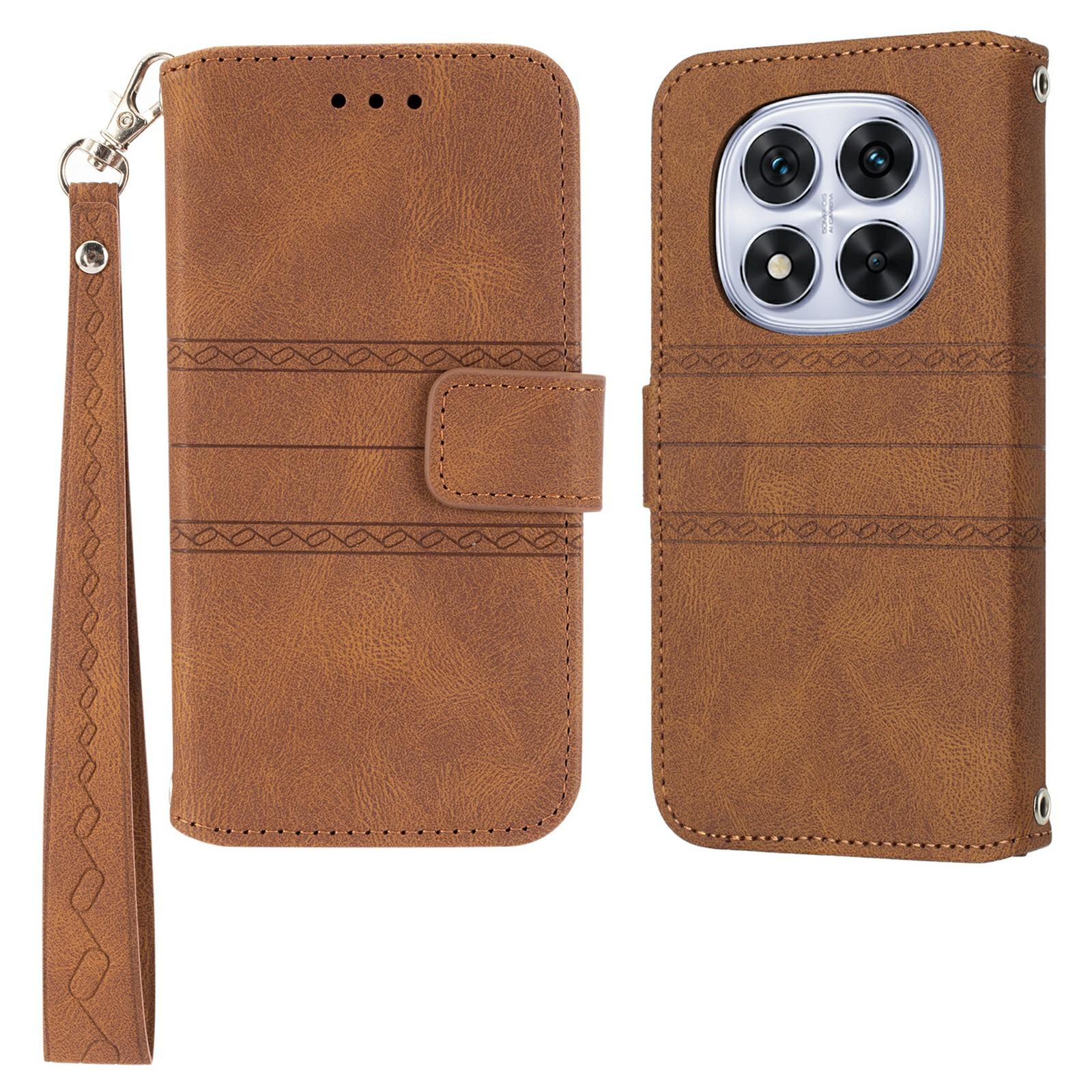 

For Xiaomi Redmi Note 14 Pro+ 5G Case Wallet Skin-Touch Leather Imprinted Phone Cover Brown