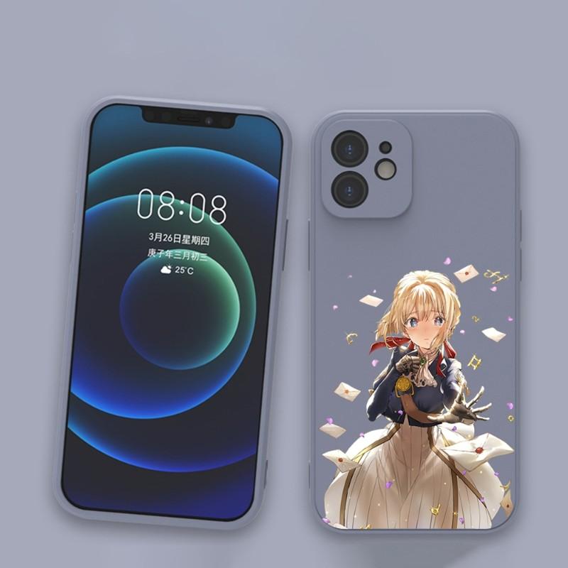 Violet Evergarden Phone Case For IPhone 11 12 13 Pro Max X XR XS Max 6 6S 7 8 Plus SE 2022 Liquid Square Color Phone Cover