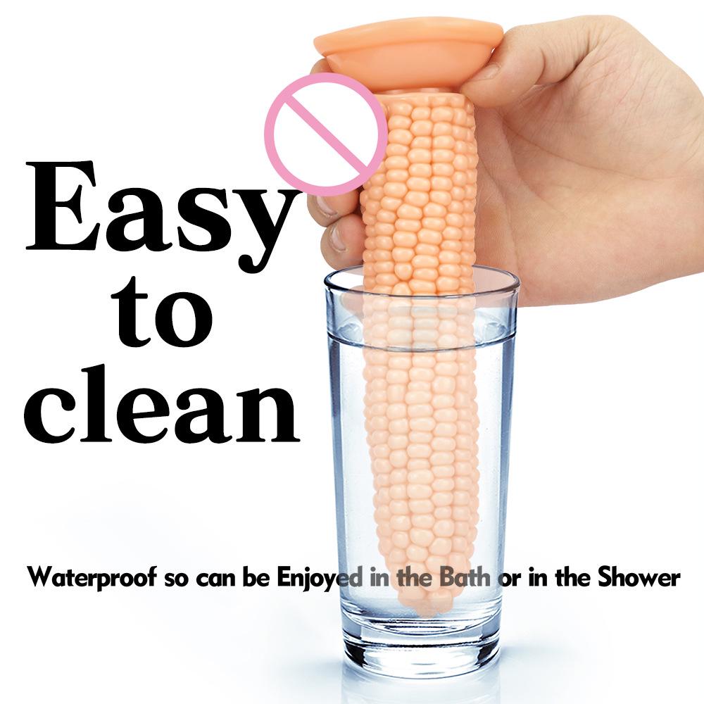 Transparent J87 Corn Cob Anal Plug with Strong Suction Cup and Irregular Egg Fruit Vegetable Design.