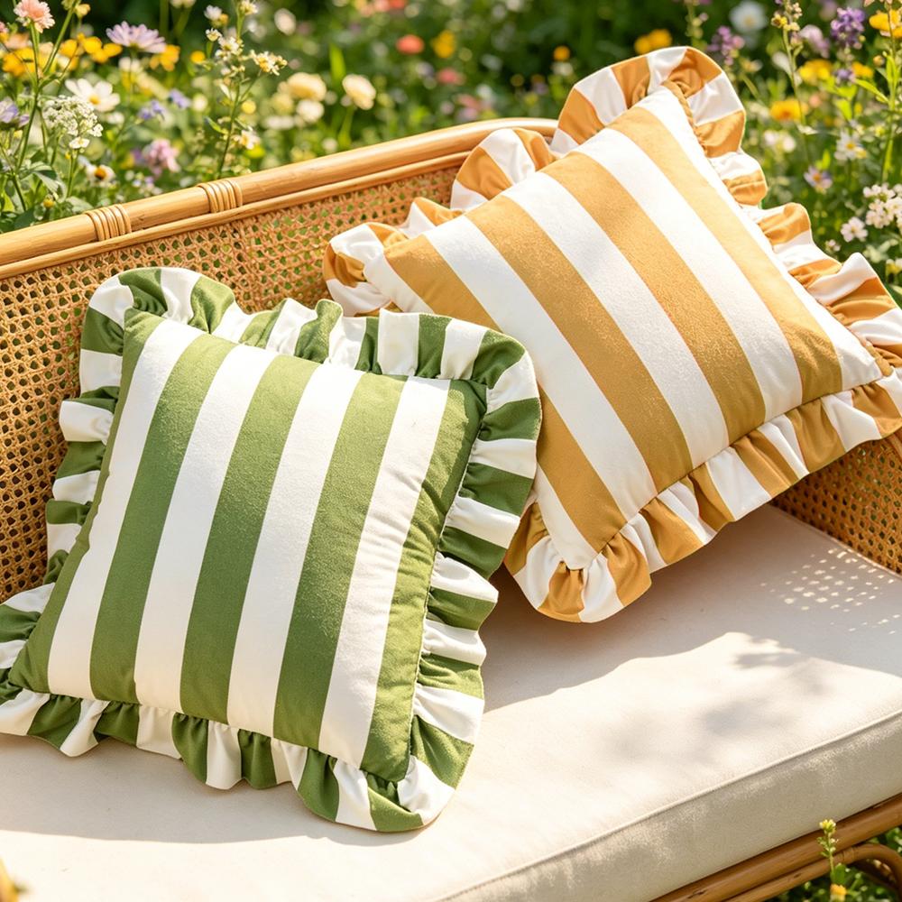 COMPRAORA 1PZ Federa per Cuscino in Velluto con Pizzo a Strisce 18X18 Pollici Federe Morbide Accoglienti per Divano Camera da Letto Soggiorno Decorazione per la Casa