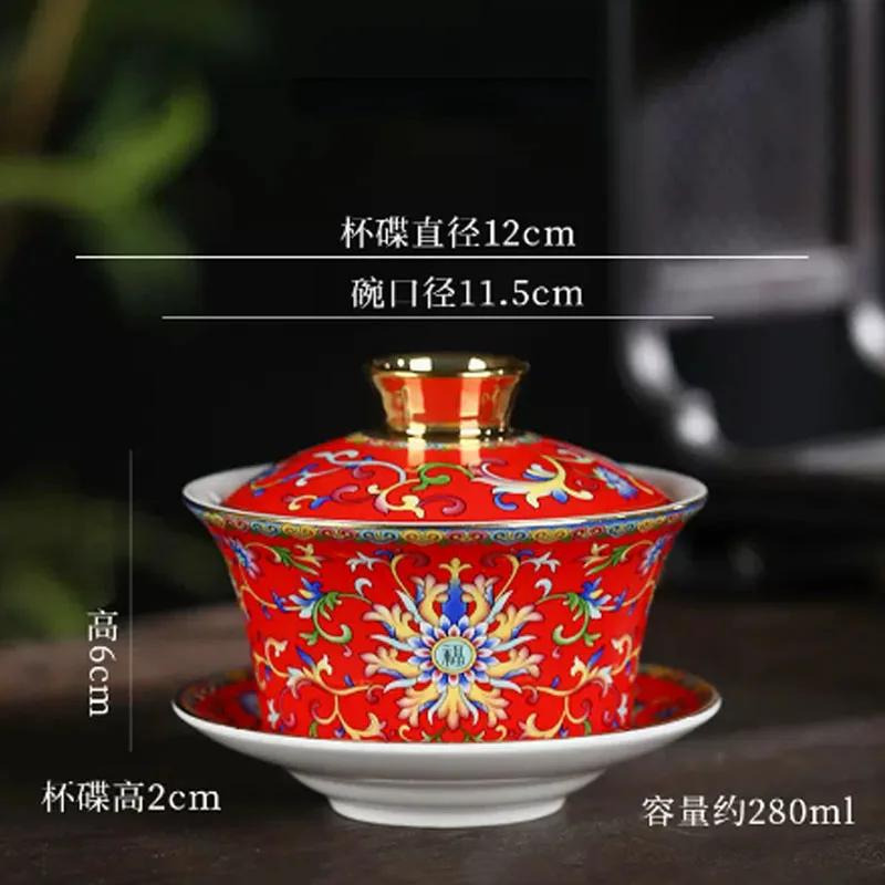 Emaljröd Keramisk Middagsservis Tallrikar och Fat Kinesiska Vintage Tallrikar och Skålar Hushålls Porslin Matsal Serveringsbricka