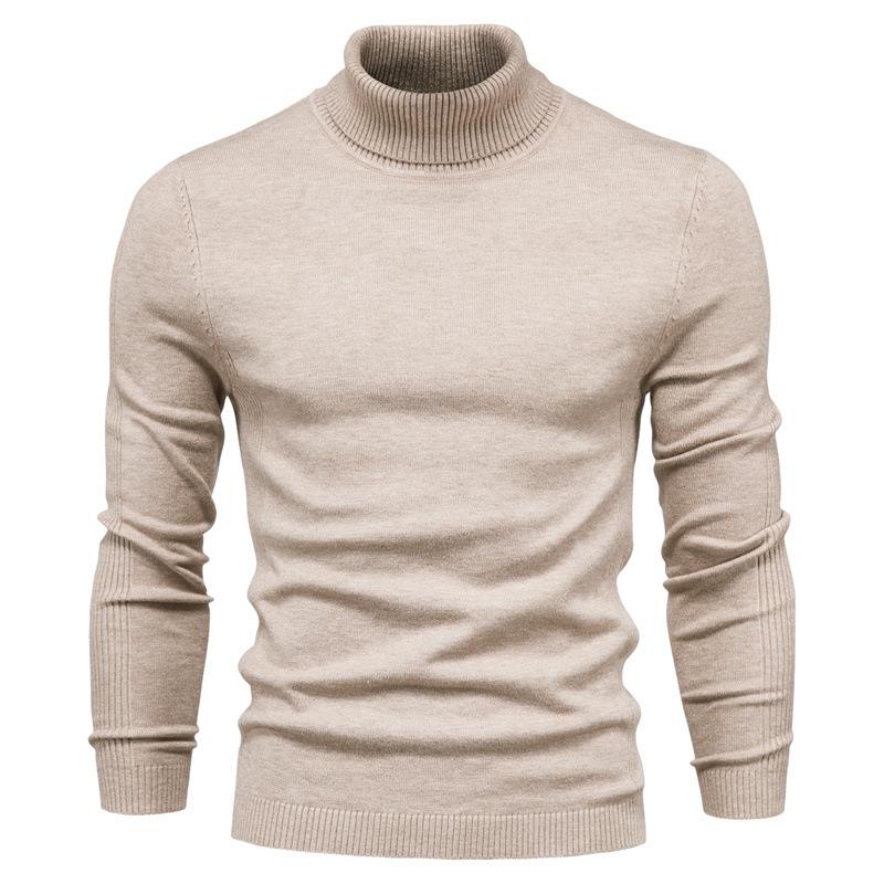 Autumn Winter Casual Men's Solid Color Pullover Sweater High Collar Men Knitwear Sweaters