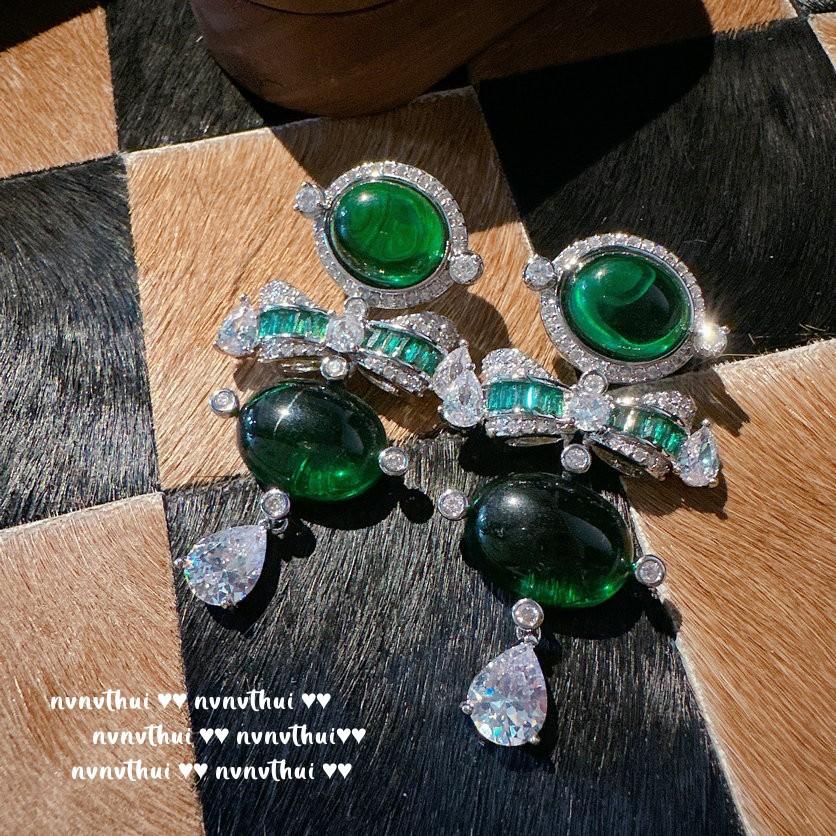 Mojito Emerald Butterfly Drop Earrings, Antique, 18K Gold Plated, Lady Red Camellia Zircon Earrings