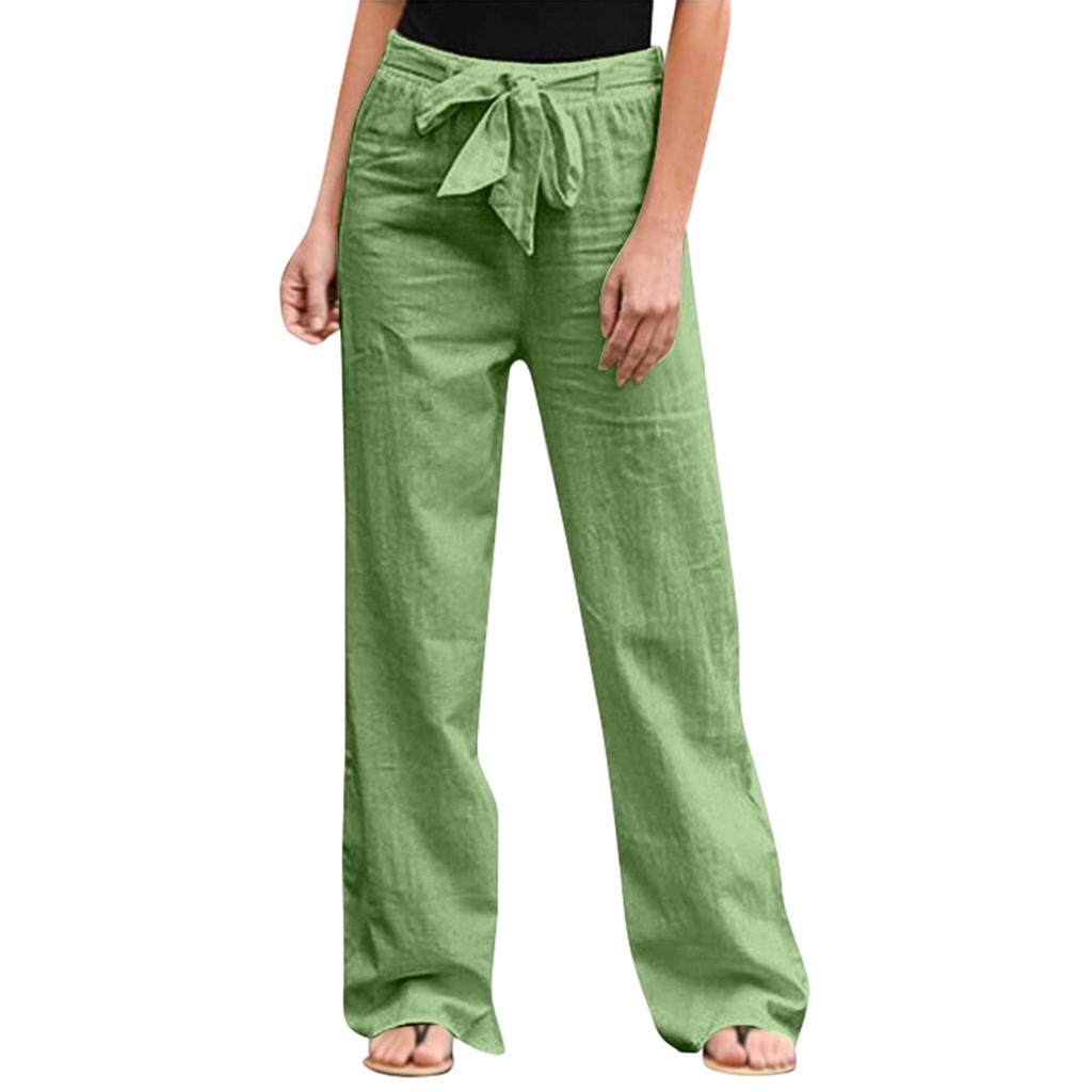 Women's Color Elastic Waist Breathable Loose Cotton And Linen Pants