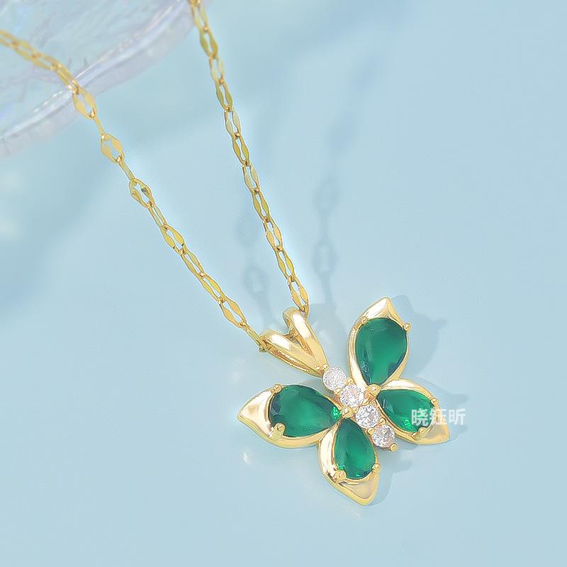 Emerald Butterfly Necklace Female Design High Sense Simple Versatile Collarbone Chain Jewelry