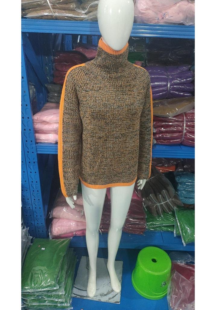 Women's Retro High-Neck Color-Block Knit Sweater - Thickened for Autumn/Winter, Loose Fit, Japanese Style