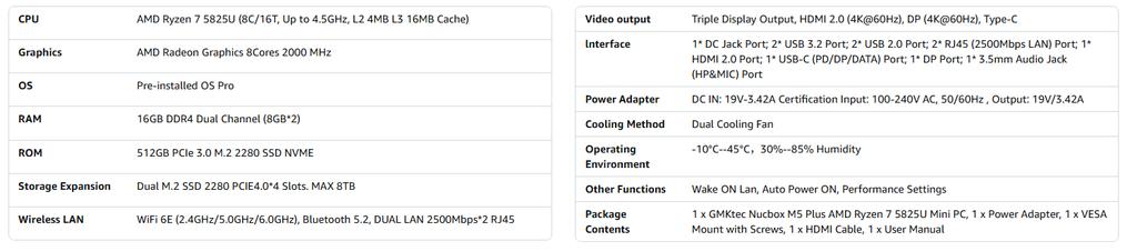GMKtec M5 Plus Ryzen 7 5825U Mini PC Win11 Pro DDR4 SO-DIMM NVMe M.2 SSD WiFi6E BT5.2 Tri-Display Desktop Office Gaming Computer