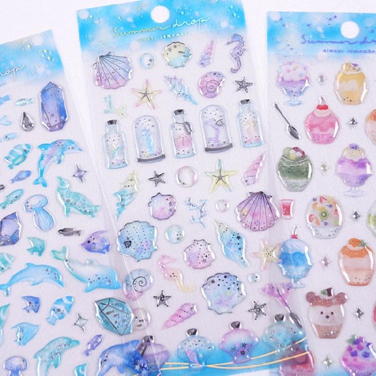 Marine Creature PVC Sticker Embossed Decorative Sticker For Notebook Journal Phone Cover Scrapbooking Embellishments
