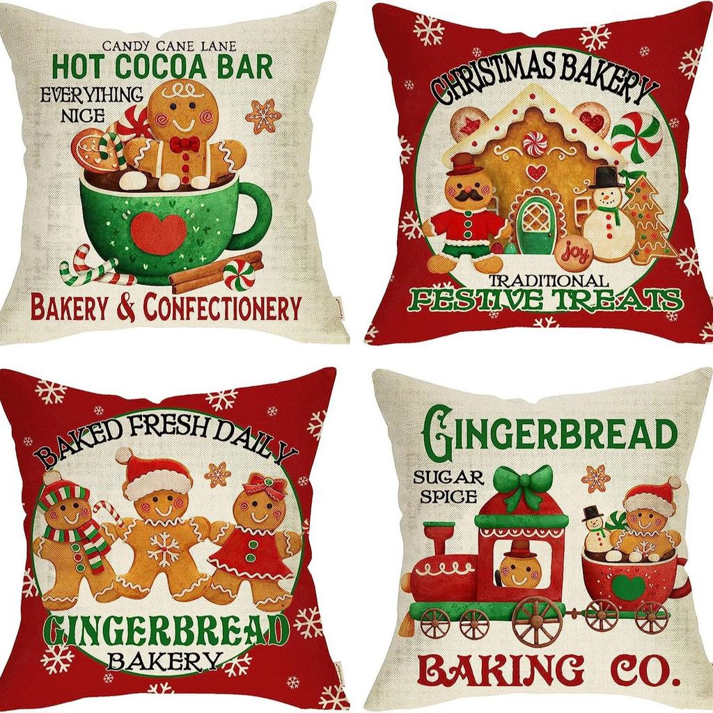 Christmas Pillowcase Nordic Striped Santa Letter Printed Cushion Cover Home Car Sofa Waist Pillowcase
