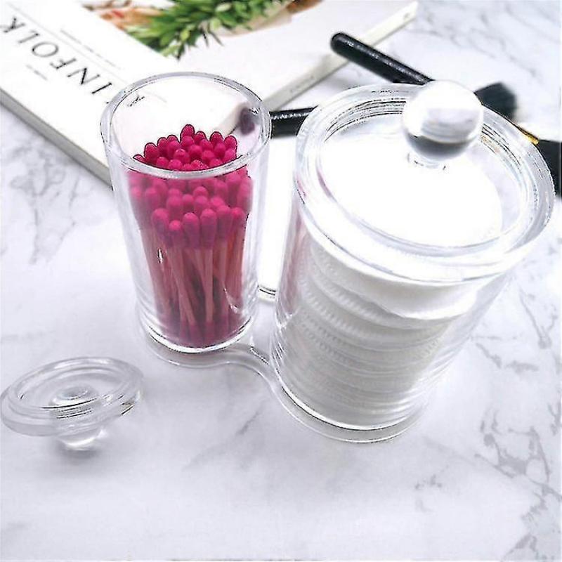 Cotton Box 2 Round Boxes Transparent Acrylic Makeup Storage For Cotton Swab And Cotton